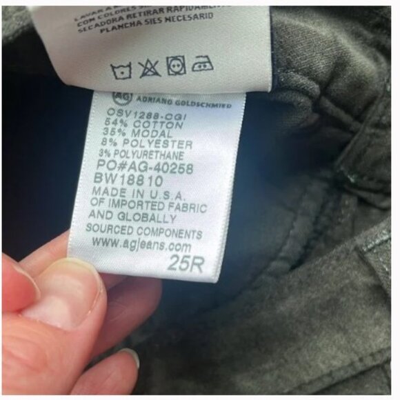 EUC AG Adriano Goldschmied Skinny Legging Velvet Jean Climbing Ivy Green Sz 25 R - Picture 9 of 9